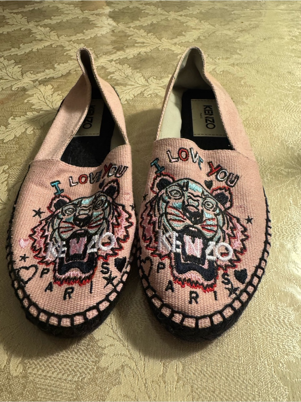 KENZO UNWORN Paris Pink Valentine Tiger Canvas Espadrilles Flats 36 Spain